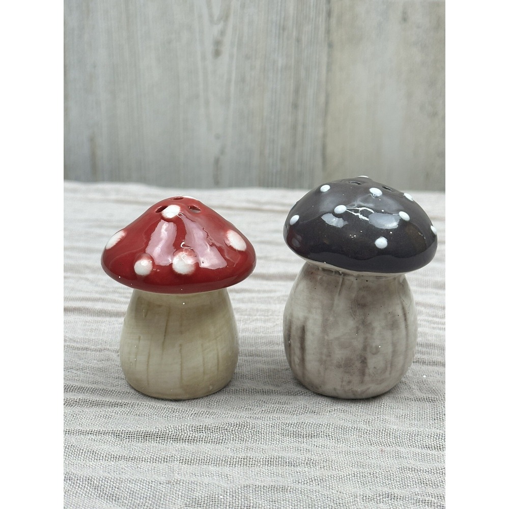 New MINI MUSHROOM RED WHITE Brown CRACKER BARREL SALT &‎ PEPPER SET 2024